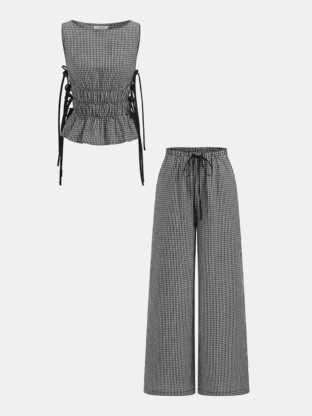 Gingham Lace-Up Sleeveless Top & Pants Set - Picture 2 of 9